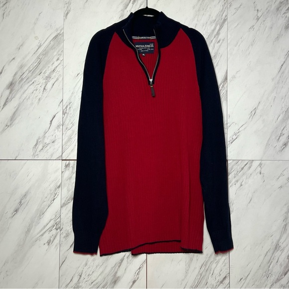 Nautica Jeans Company Red Ribbed Zip Mock Neck Sweater SZ XL - Picture 1 of 5